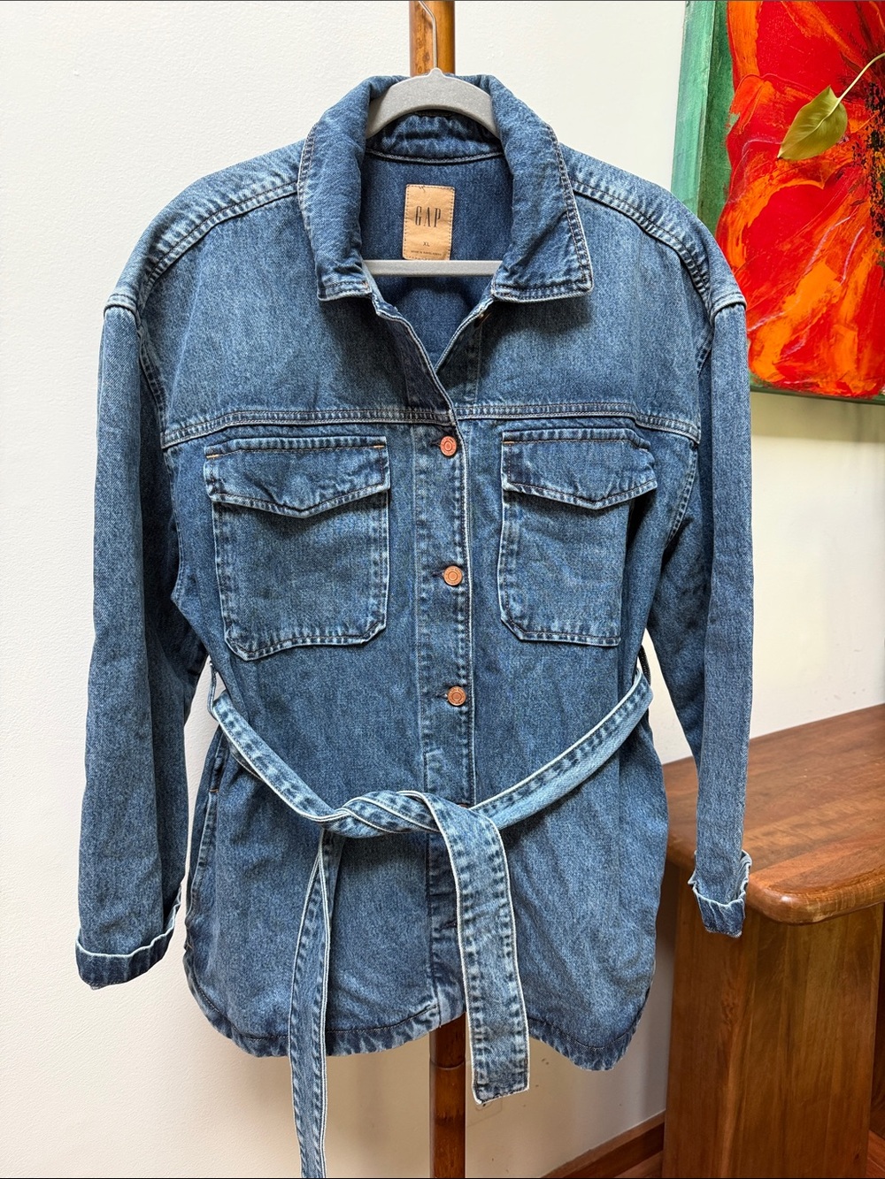 GAP Women's Medium Blue Denim Jacket with Tie Waist XL New